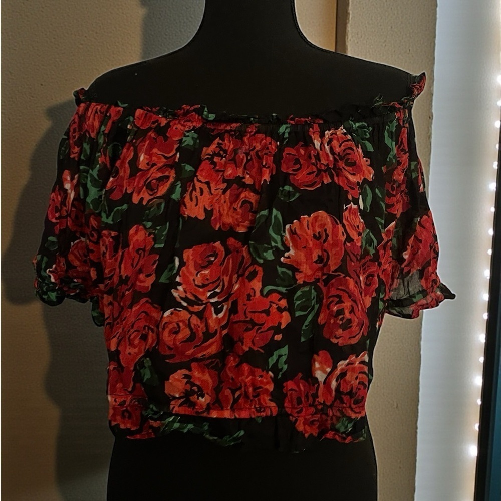 Fashion Passport Vintage Y2K Rose Floral Off Shoulder Crop Top Large - Picture 3 of 5